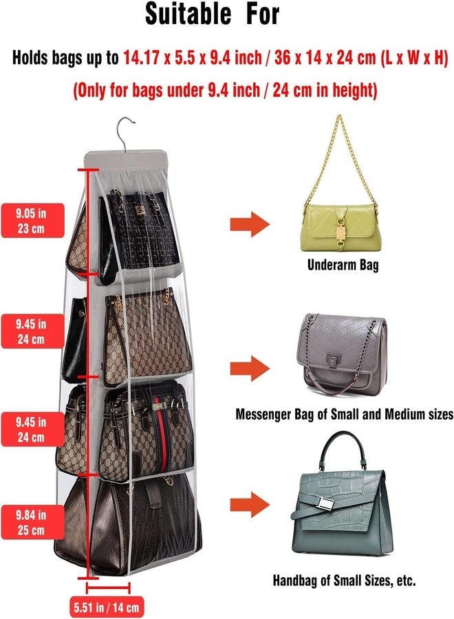 GBMI Handbag Organizer, Bag Organiser for Ladies Handbags, Purse, Clutch, clothes organiser for wardrobe, Purse Organiser With Hanger, Women, Non-Woven (8 Pocket- 110 X 35 X 35 Cm (Pack Of 1), Grey) - Image 3